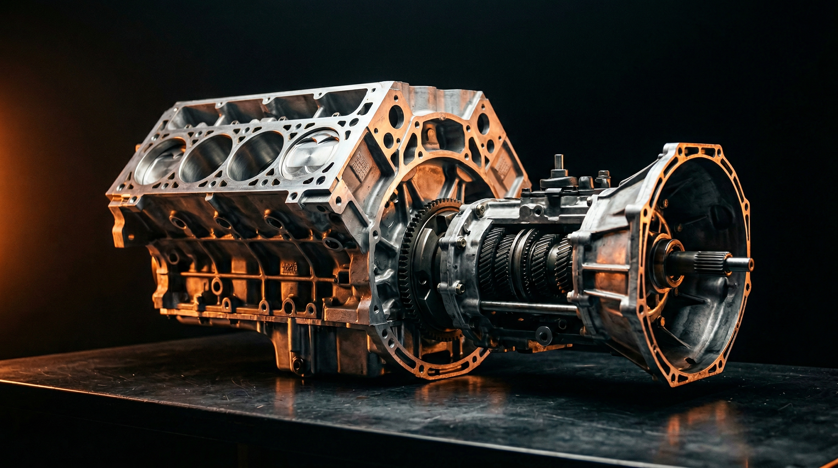 Engine block and transmission — precision auto parts